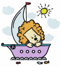Baby lion sailing embroidery design