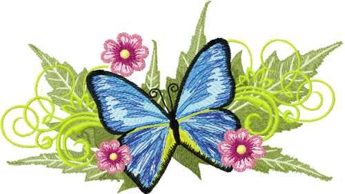 Blue butterfly with flowers free embroidery design