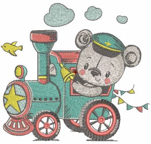 Teddy train driver embroidery design