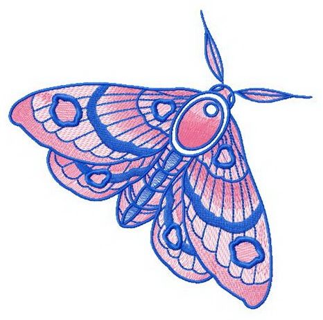 Pink and blue night machine butterfly embroidery design  