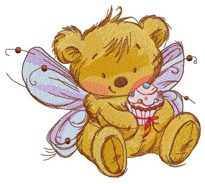 Bear fairy with cupcake machine embroidery design