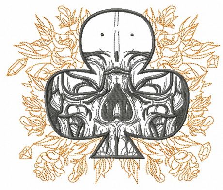 Clubs with skull machine embroidery design