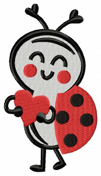 Ladybug with heart machine embroidery design