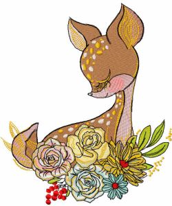 Sleeping fawn in the garden embroidery design