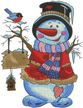 Amiable snowman embroidery design