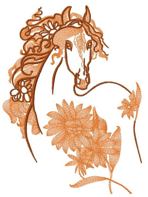 Orange horse machine embroidery design