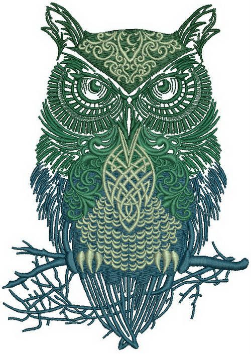 Tribal owl machine embroidery design