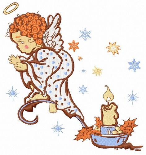 Angel with Christmas candle machine embroidery design