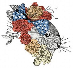 Bunny with flower decoration 3 embroidery design