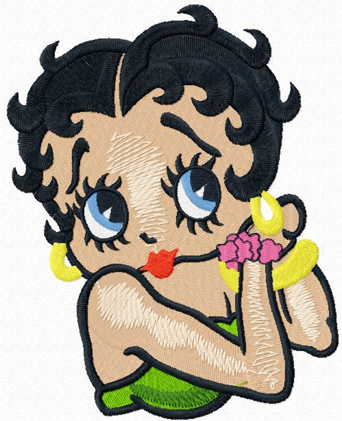 Betty Boop tries on earrings machine embroidery design