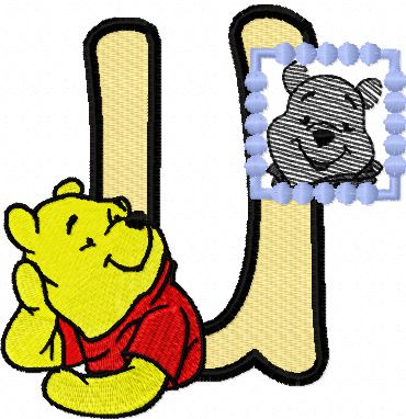 Pooh alphabet letter u machine embroidery design