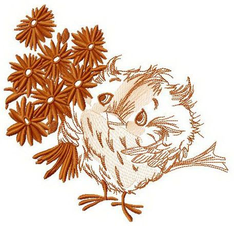 Sparrow with bouquet for mom machine embroidery design