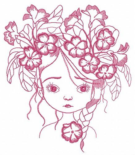 Girl with beautiful wreath machine embroidery design