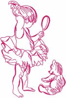 Ballerina with teddy toy embroidery design