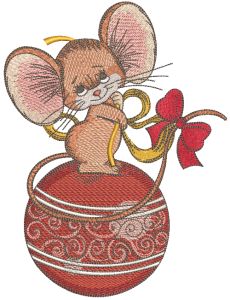 Mouse holds a Christmas ball embroidery design