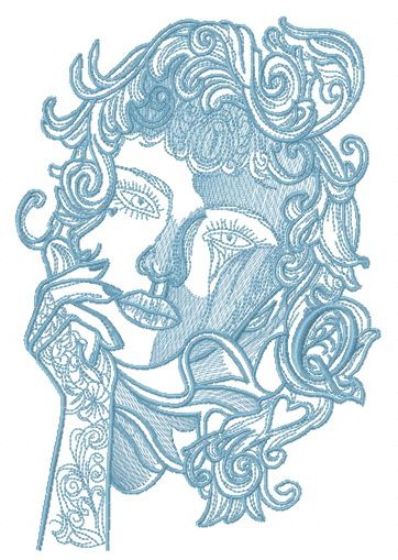 Pensive lady sketch machine embroidery design