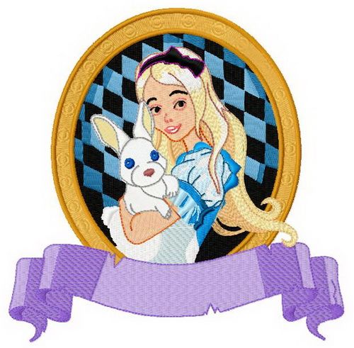Alice with bunny machine embroidery design