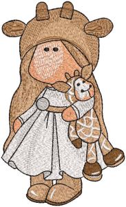 Tilda doll with giraffe toy embroidery design