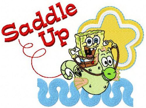 Spongebob riding sea horse machine embroidery design
