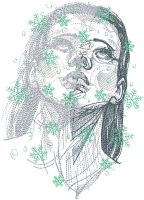 Snowflakes fall on the girl's face embroidery design