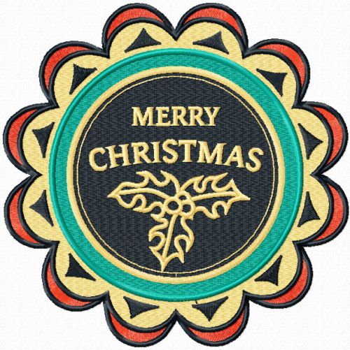 Merry Christmas Badge machine embroidery design