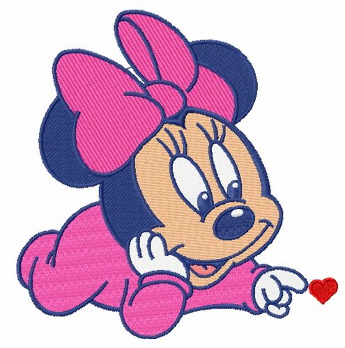 Baby Minnie with tiny heart machine embroidery design