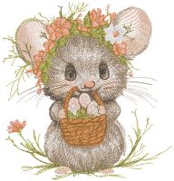 Easter mouse with a basket of eggs embroidery design