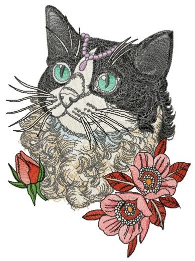 Rich curly cat machine embroidery design