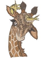 Giraffe with yellow birdies embroidery design