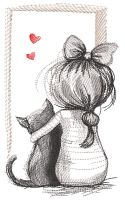 Cat and Girl sketch free embroidery design