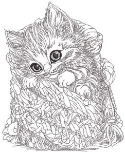 Kitten in wicker box embroidery design