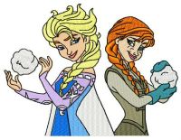 Sisters playing snowballs embroidery design