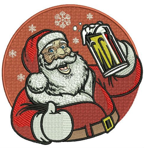 Santa with beer machine embroidery design