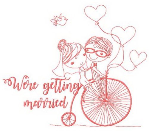 We're getting married bicycle machine embroidery design