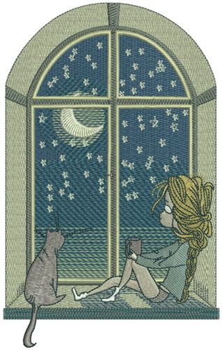 Night near the window machine embroidery design      