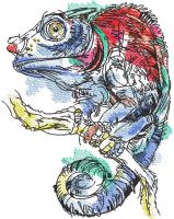 Lizard on tree branch embroidery design