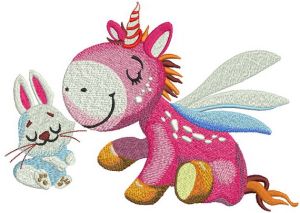 Dreamy unicorn and bunny embroidery design