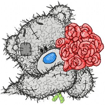 Teddy bear with roses machine embroidery design