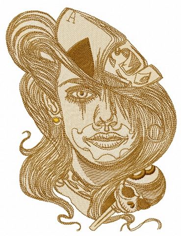 Longhaired gambler machine embroidery design