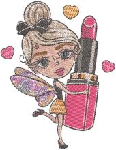 Fairy with lipstick embroidery design