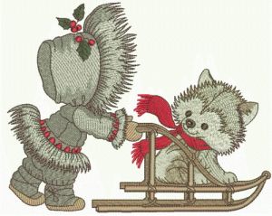 Sledging with puppy embroidery design