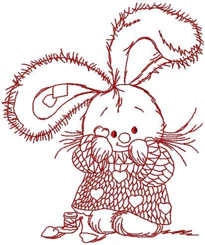 Bunny redwork free embroidery design 2