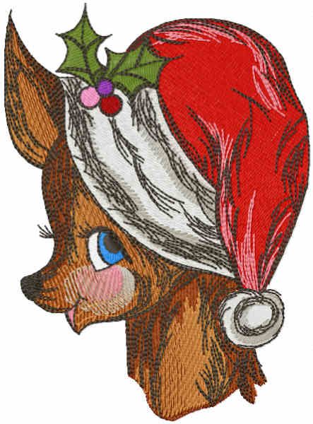 Christmas Deer red hat embroidery design
