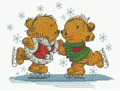 Teddy bear skating machine embroidery design