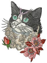 Rich curly cat embroidery design