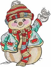 Snowman with snow bird embroidery design