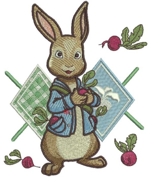 Bunny gardener embroidery design