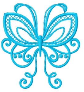 Blue swirl butterfly embroidery design