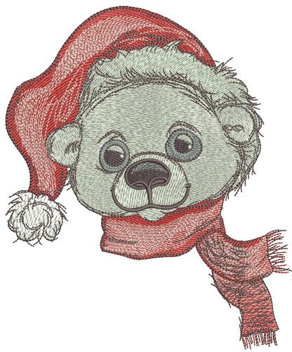 Polar bear in Santa hat 2 machine embroidery design