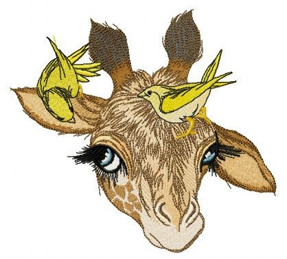 Giraffe and canaries machine embroidery design